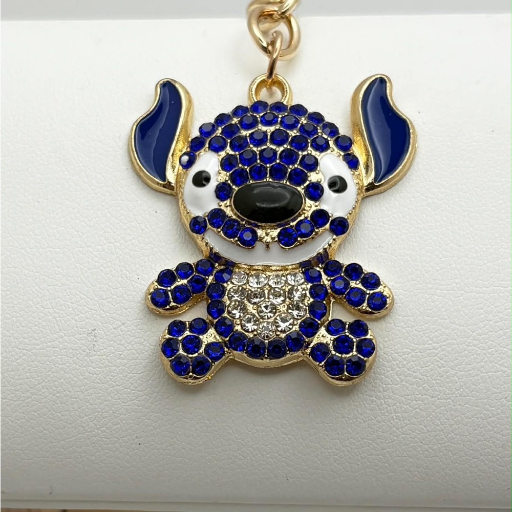 Crystal Embellished Blue Cartoon Keychain Card Holder Charm